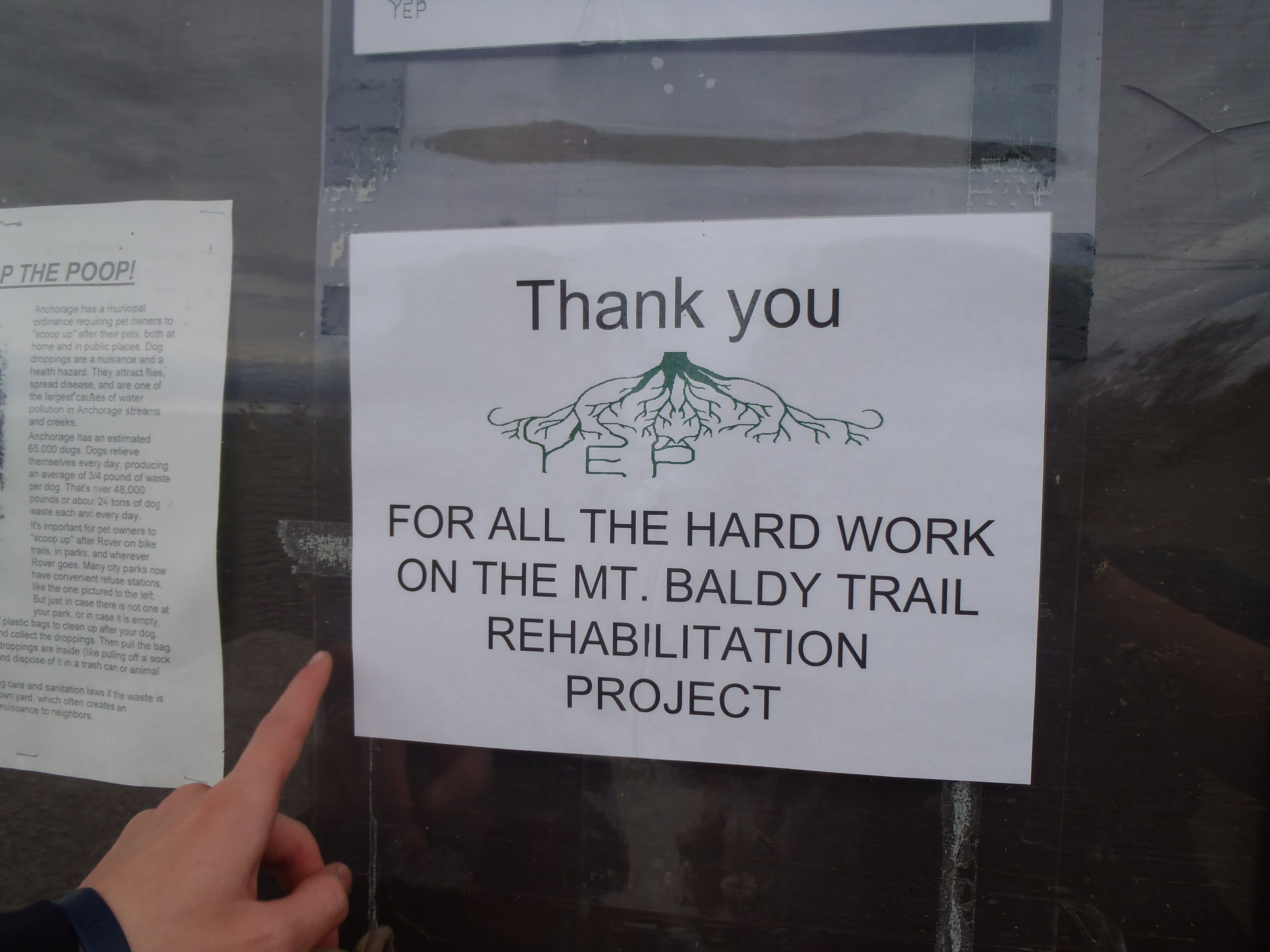 Sign that reads: "Thank you for all the hard work on the Mt. Baldy rehabilitation project"
