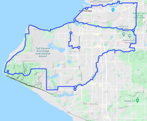 Google map of all Anchorage bikes trails connecting into one large loop.