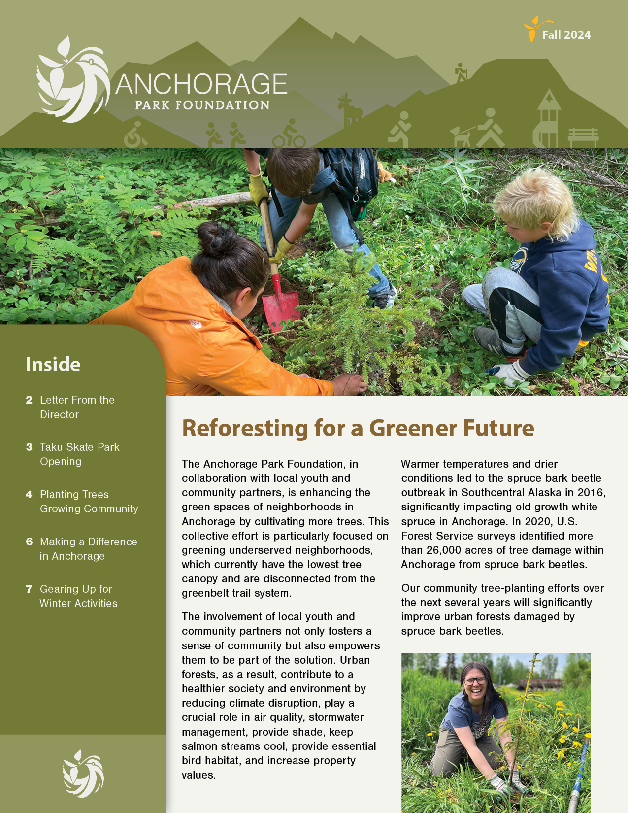 Fall 2024 News Urban Forest Work, Taku Skate Park, Winter Activities